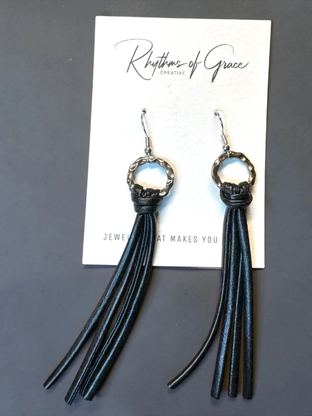 NWT Black Leather Tassel Boho Statement Earrings